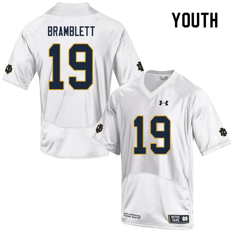 Youth NCAA Notre Dame Fighting Irish #19 Jay Bramblett Stitched College Under Armour Authentic White Football Jersey LR10Q52XG